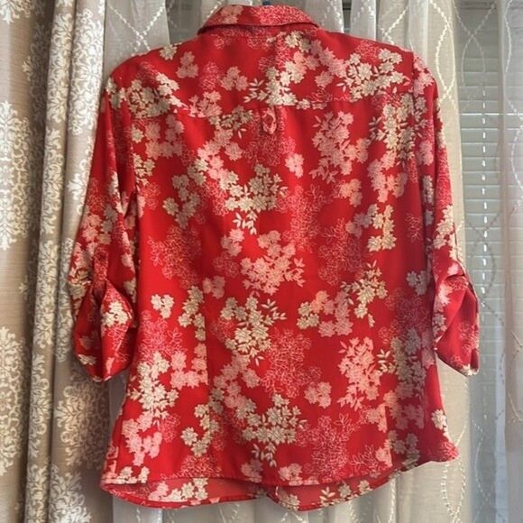 EUC Laura Scott  long roll tab sleeve top large petite - Picture 5 of 5